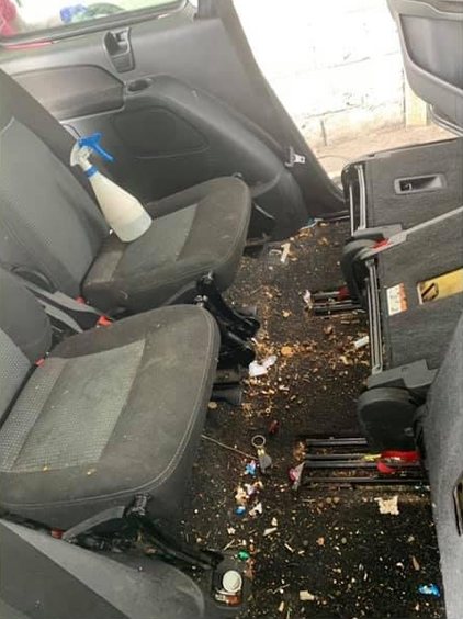 Front seats and floor before cleaning